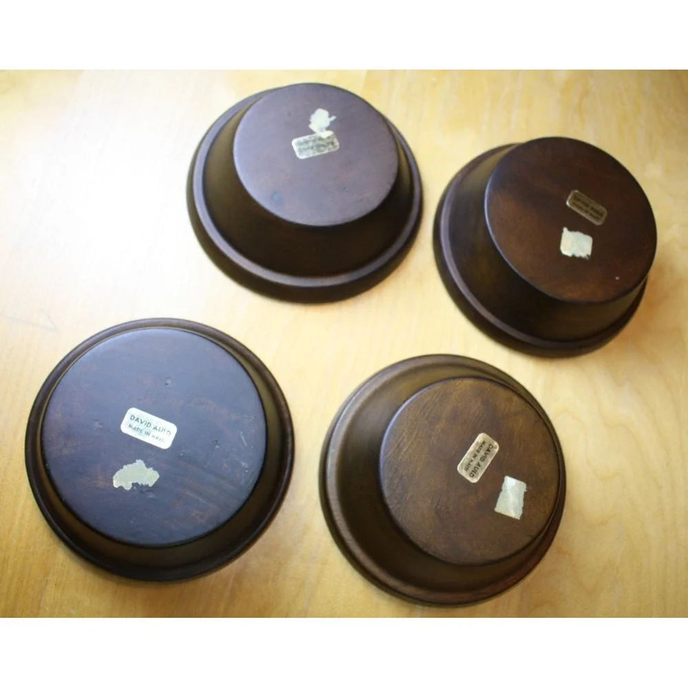David Auld Dark Wooden Bowl Set of 4 Made in Haiti Vintage MCM Small Rimmed